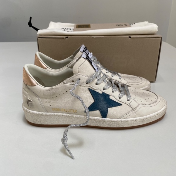Golden Goose Ball Star White Leather/Smoke Blue/Metallic Heel sz 37 New in Box - Picture 2 of 12